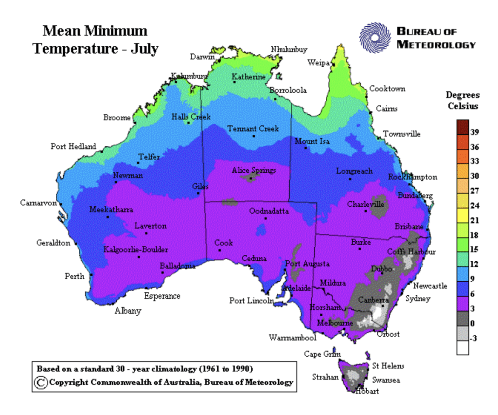 minimum australian temperatures july